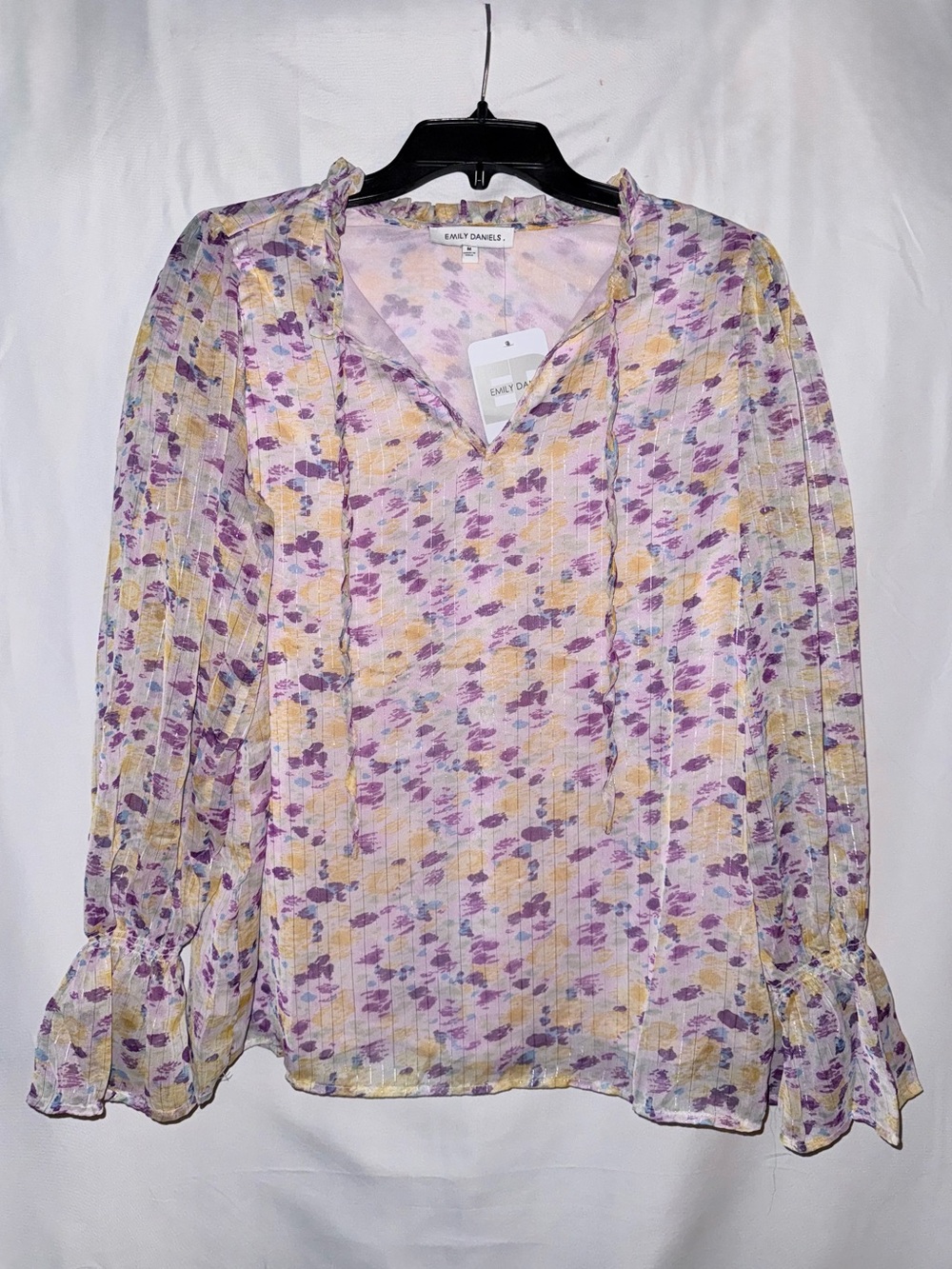 NWT  Emily Daniels Sheer Abstract Floral Long Sleeve Blouse Size Medium